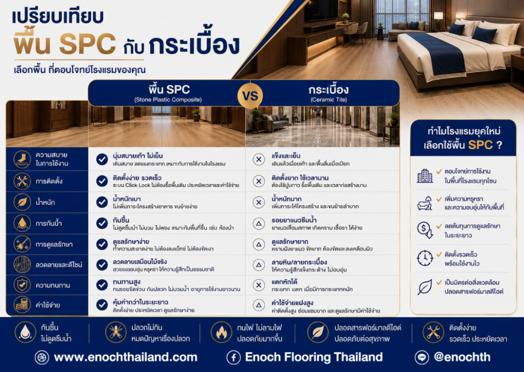 เปรียบเทียบพื้น SPC กับกระเบื้องสำหรับโรงแรม