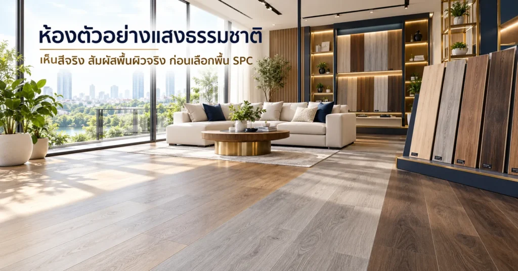 ห้องตัวอย่างพื้น SPC สำหรับตรวจสีและแนวการปู